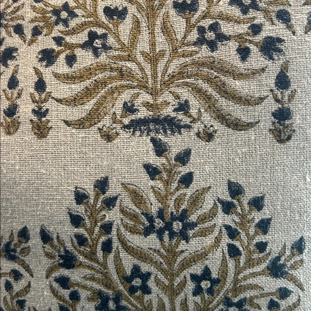 Boho EmbroideredThrow Pillow – Neutral with Navy & Gold Floral Design